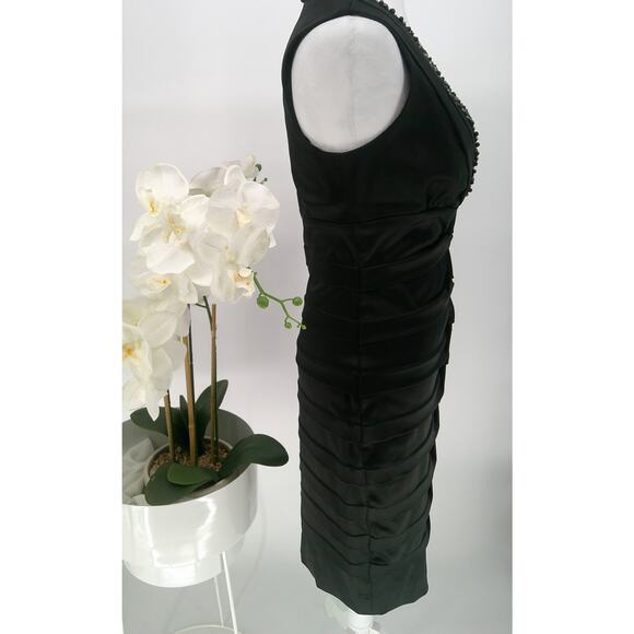 Cache Womens Ruched Cocktail Jeweled V-Neck Stretch Satin Bodycon Dress Size 10 - Picture 4 of 10
